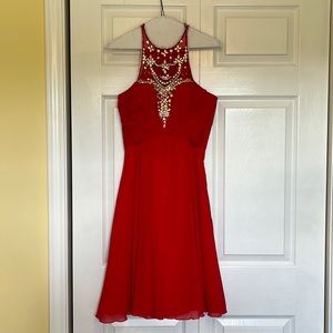 Red Formal Tea Length Dress